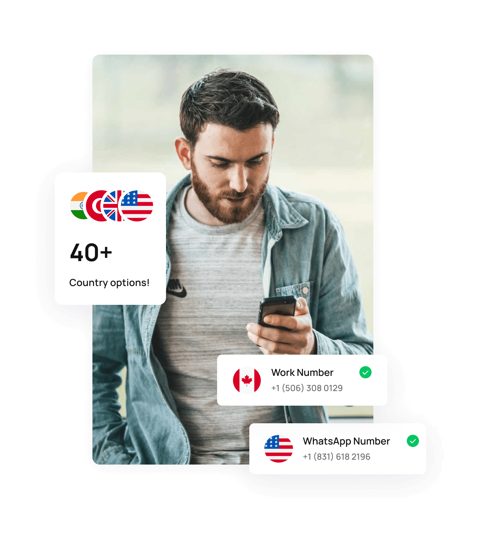 Person using phone with second number app and feature cards